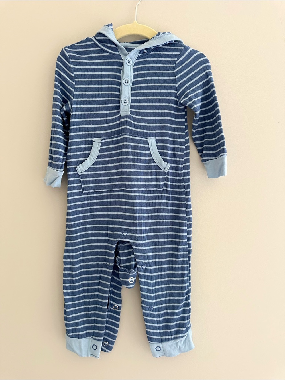 Little Me Baby Boys Striped Hooded Long Sleeve Romper with Kangaroo Pocket